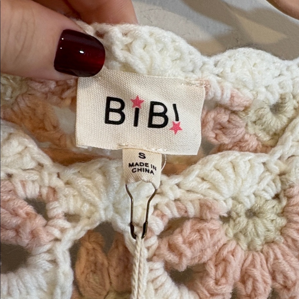 NWT Crochet Pink White + Beige Girly Grandma Knit Chunky Flower Floral Sweater - Picture 3 of 6